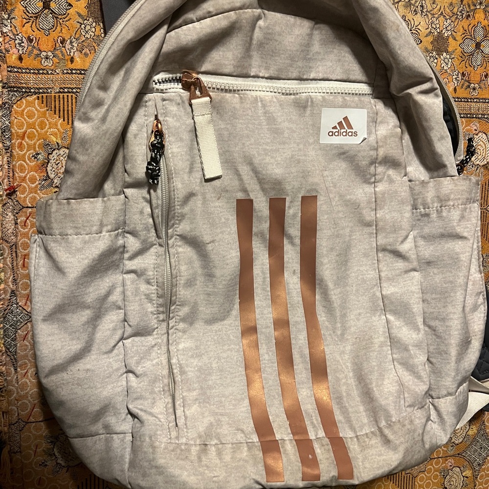 Adidas Gray Backpack with Copper Stripes